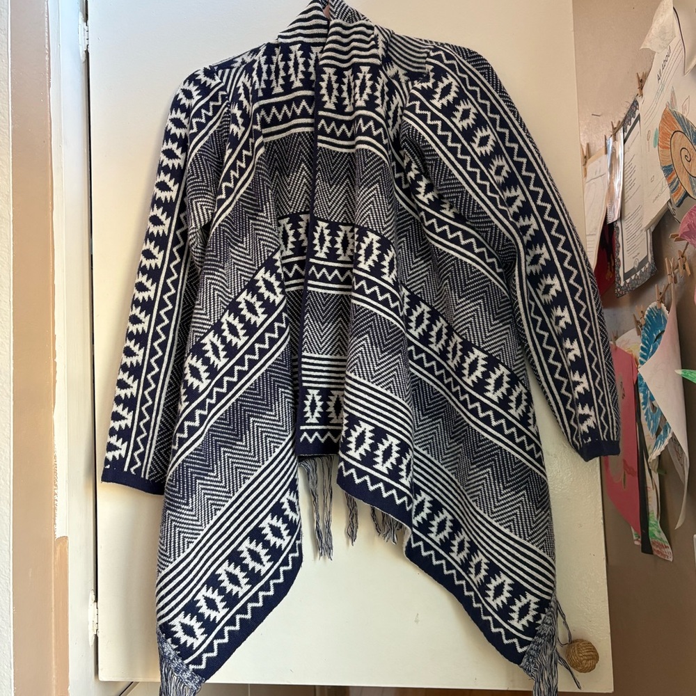 Navy Aztec Shawl Cardigan - S